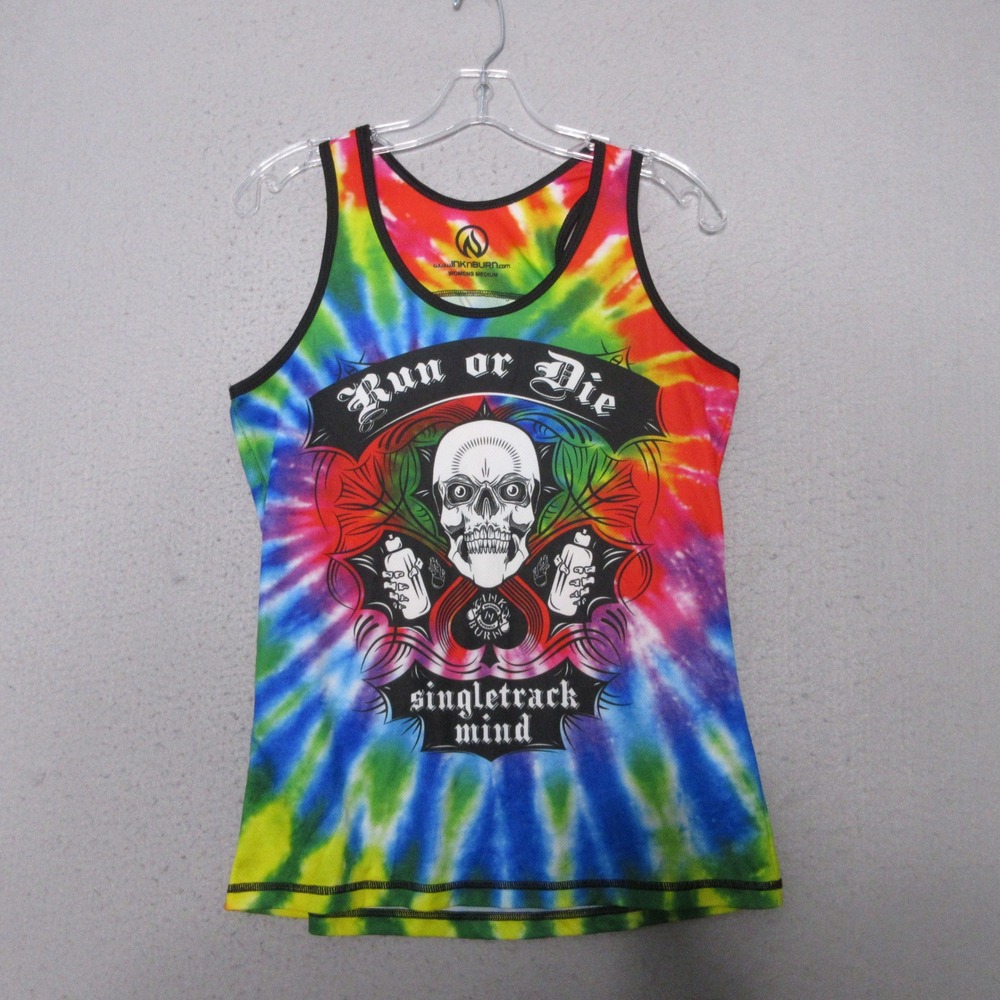 InkNBurn Tank Top Women Medium Tie Dye‎ Vibrant Singletrack Mind Skull Statement